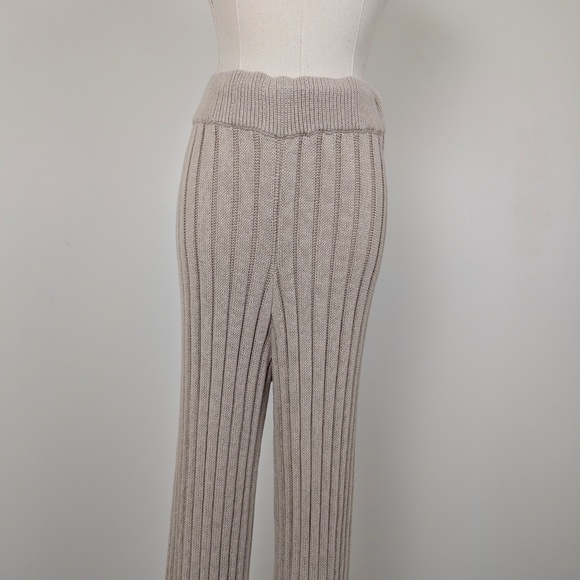 Free People Beach FP Ribbed Knit Pants Imogene Cream High Rise Wide Leg - Picture 4 of 10